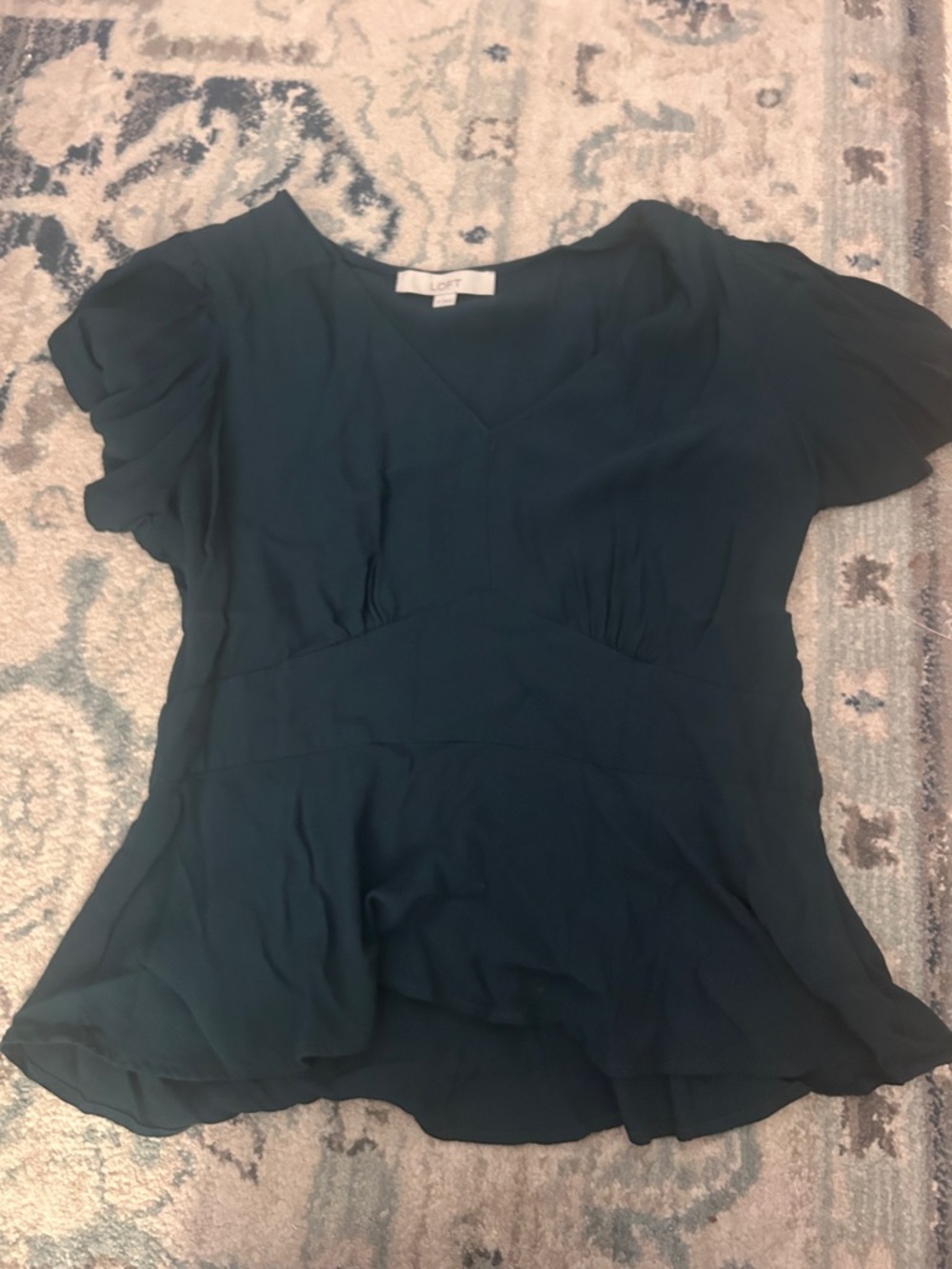 LOFT Teal V-Neck Flutter Sleeve Blouse